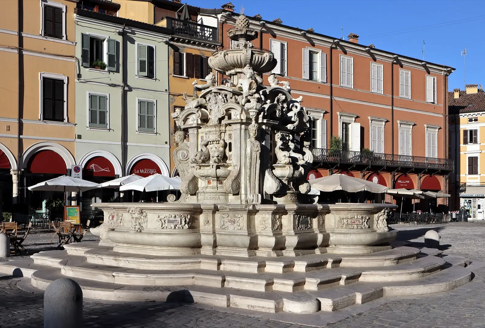 The sixteenth-century fountain at the centre of Piazza del Popolo in Cesena